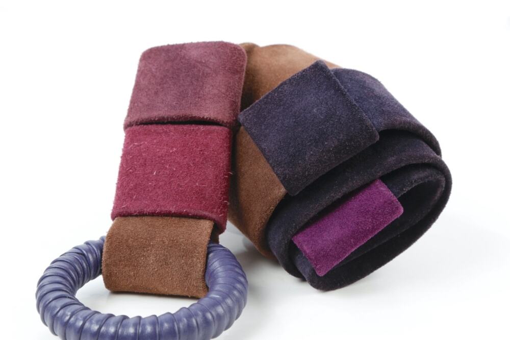 Vintage Hans Koch Ltd Belt M Suede Colorblock Brown Purple Burgundy O-Ring Waist